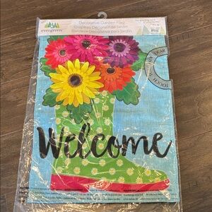 Evergreen Decorative Garden Welcome Flag, Boot with raised felt flowers, spring